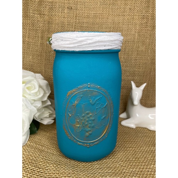 Christmas Glass Jar Ball  /  Turquoise Christmas Glass Jar with Wide Mouth Ball - Picture 9 of 11